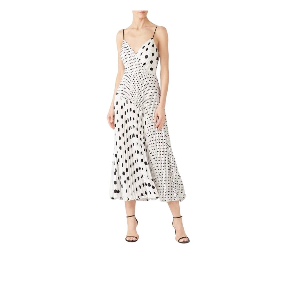 Jill Jill Stuart Pleated Polka Dot Dress Asymmetrical Black and White sz 2 Midi